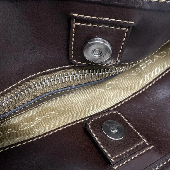 PRADA Logo Jacquard Beige Dark Brown Jacquard Leather Tote Bag 656-042725 - Picture 11 of 14